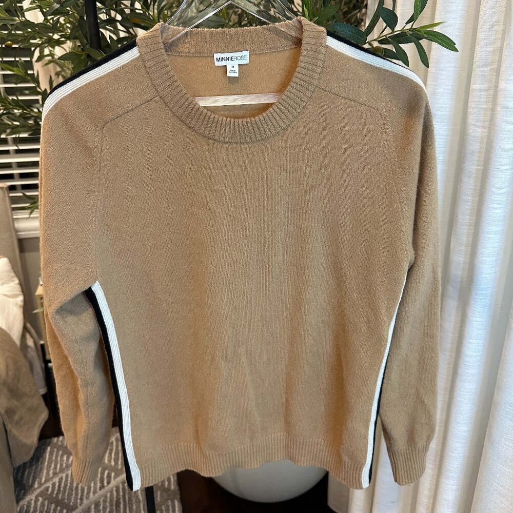 Minnie Rose Cashmere Sport Rib Stripe Crew Neck Sweater Size M $380